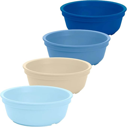 Re-Play 12 oz. Toddler Bowls Set of 4 - Kids Deep-Walled, Durable & Reusable Snack and Meal Bowls, Dishwasher & Microwave Safe, BPA-Free, Made in USA from Recycled Plastic, Cool Blues