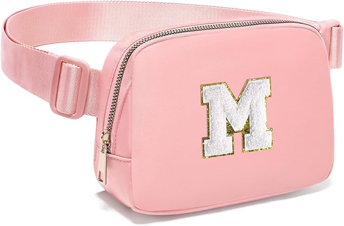 Gitus Birthday Gifts for 8 9 10 11 12 13 Year Old Girls Personalized Fanny Pack Crossbody Bags with Initial Letter Patch Belt Bag for Teen Girls Cute Trendy Stuff Travel Essentials (LightPink-M)