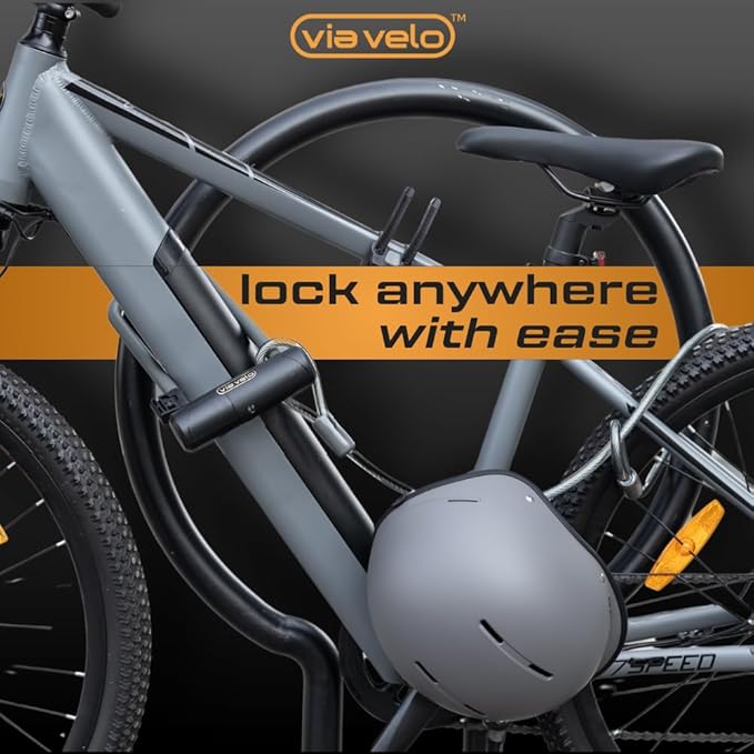Via Velo Bike U Lock with Cable | Pro U Lock 20 CrMnTi Steel 15mm Shackle with Bracket Inside Size:9.6 x 3.5 in Sold Secure Gold Approval for Road Mountain Electric, Folding Bikes Scooter