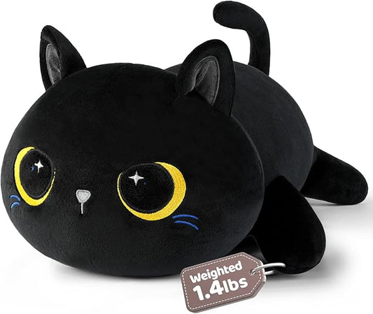 Puffpals Weighted Plush, Cute Black Cat Weighted Stuffed Animal with Beads, Soft Sensory Plush Pillow Toy for Kids & Adults(13.2in 1.4lbs)
