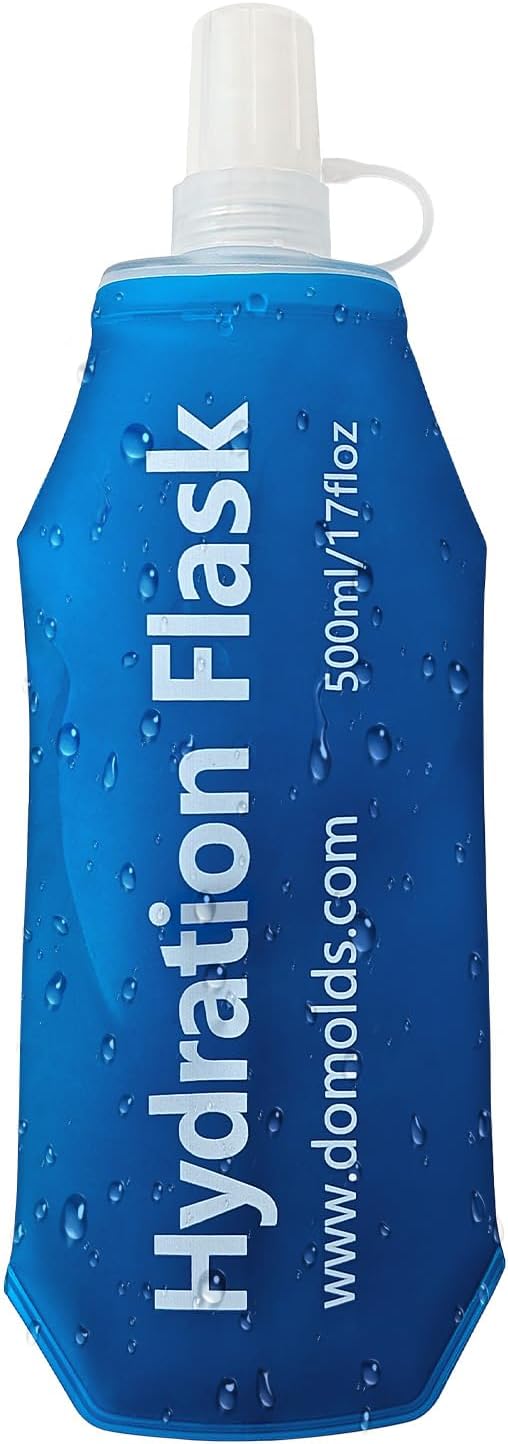 500ml Soft Flask Folding TPU Hydration Flask Running Water Bottle(17.6 oz), Water Pouch for Running Vest, Hiking, Cycling (Blue 500ml)