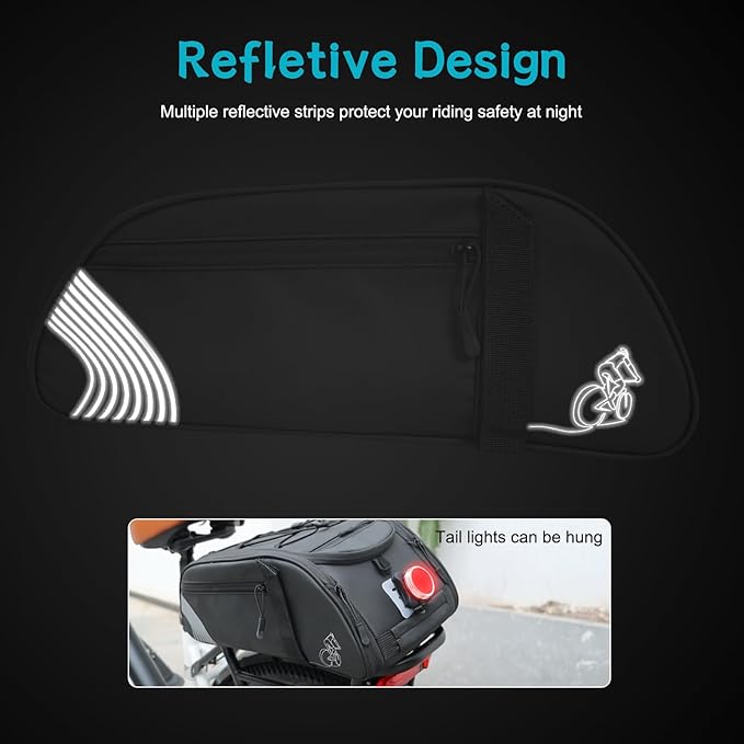 YEEGO DIRECT Bike Rack Bag, 14L Expandable Capacity Bike Bags for Bicycles Rear Rack,Waterproof Bike Trunk Bag, Bike Panniers Reflective Design, Crossbody Shoulder Bag for Commuting Outings