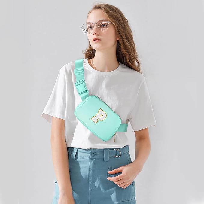 Gitus Birthday Gifts for 8 9 10 11 12 13 Year Old Girls Personalized Fanny Pack Crossbody Bags with Initial Letter Patch Belt Bag for Teen Girls Cute Trendy Stuff Travel Essentials (Mint Green-P)