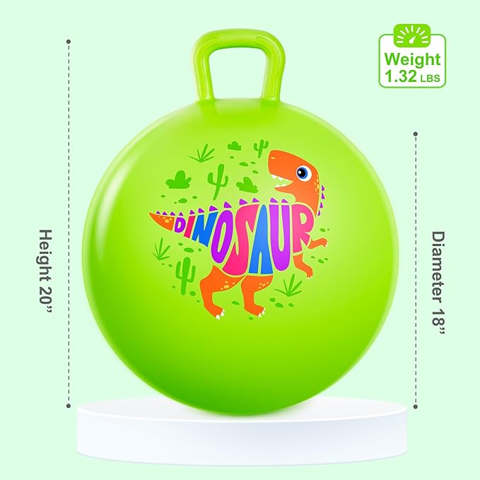 PlayZap Hopper Ball for Kids 3-8,18 Inch Green Dinosaur Bouncy Ball with Handle, Inflatable Hippity Hop Bounce Hopping Toys Indoor Outdoor for Boys Girls Gifts