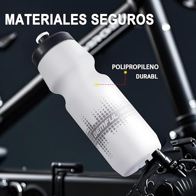 GEMFUL 2 Pack Bike Water Bottles 24oz MTB Cycling Squeeze Bottle BPA-Free Leak-Proof 750ml for Mountain Biking Trail Riding Commuting (Grey+White)