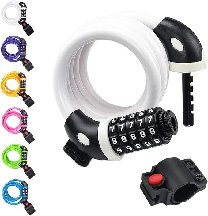 NDakter Bike Lock, 4/5.6 Feet Bicycle Cable, High Security 5 Digit Resettable Combination Coiling Bicycle Lock, Heavy Duty Anti Theft Cable with Mounting Bracket, 1/2 Inch Diameter (12mm)