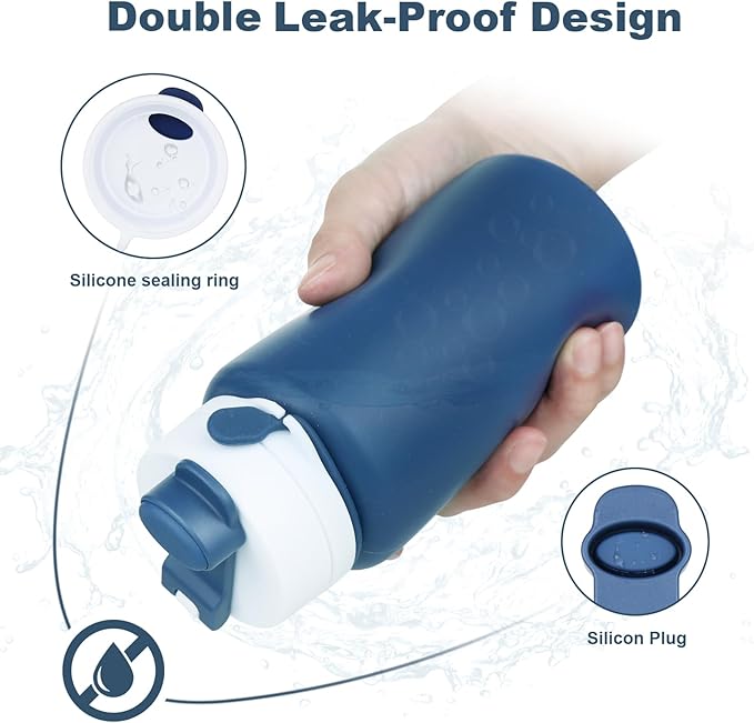 PLTCAT Collapsible Foldable BPA Free Reusable Lightweight Leak-Proof Travel Silicone Water Bottle for Travel, Gym, Hiking, Office, Camping