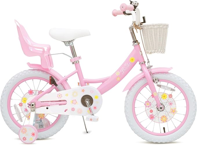 Girls Bike with Basket for Toddlers and Kids Aged 3-14 Years Old, 12 14 16 18 Inch with Training Wheels & Doll Seat, 20 Inch with Kickstand & Rear Rack, Princess Style Bicycle for Gift.