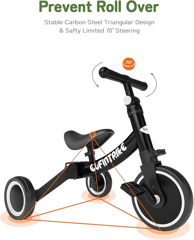 besrey 5 in 1 Toddler Bike for 1 Year to 4 Years Old Kids, Toddler Tricycle Kids Trikes Tricycle, Toys for Boy & Girl, Balance Training, Removable Pedals