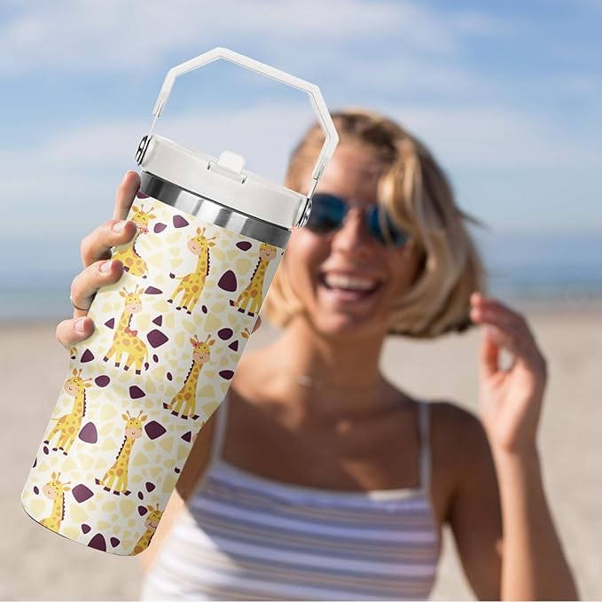 30 oz Giraffe Tumbler with Lid and Flip Straw, Stainless Steel Cup, Coffee Travel Mug, Giraffe Gifts, Decor Accessories
