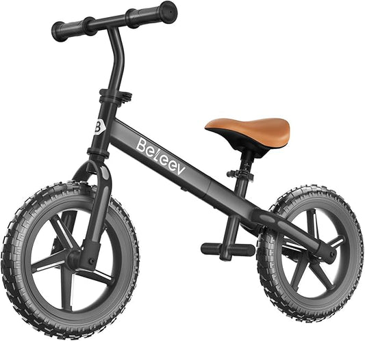 BELEEV C2 Toddler Balance Bike for 2-5 Year Olds with LED Light-Up Wheels, Adjustable Seat & Handlebar & Footrest, 12 inch No-Pedal Training Kids Push Bicycle - First Birthday Gift for Boys & Girls