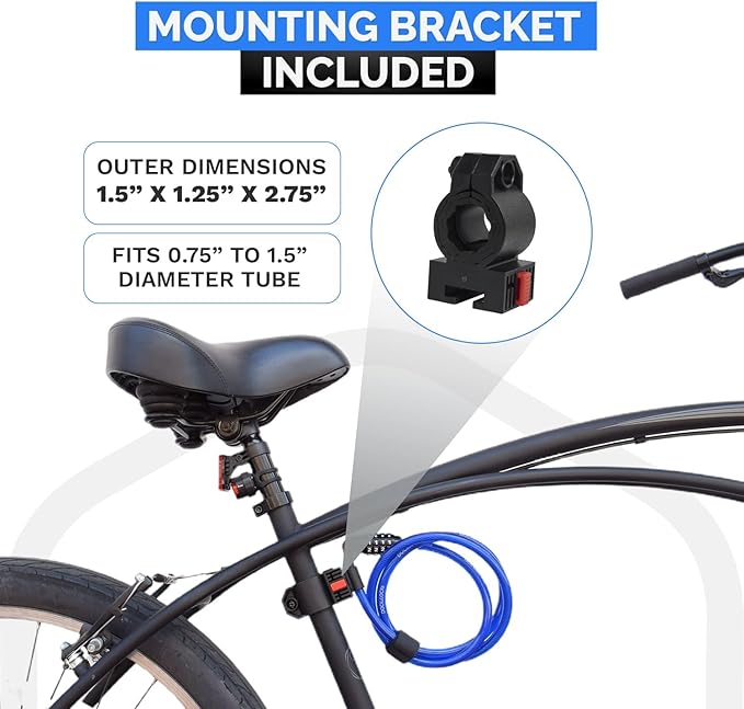 Security Cable Lock Set, Resettable Combination Lock, Mounting Bracket, Portable and Compact for Bikes, Scooters and More, 4ft