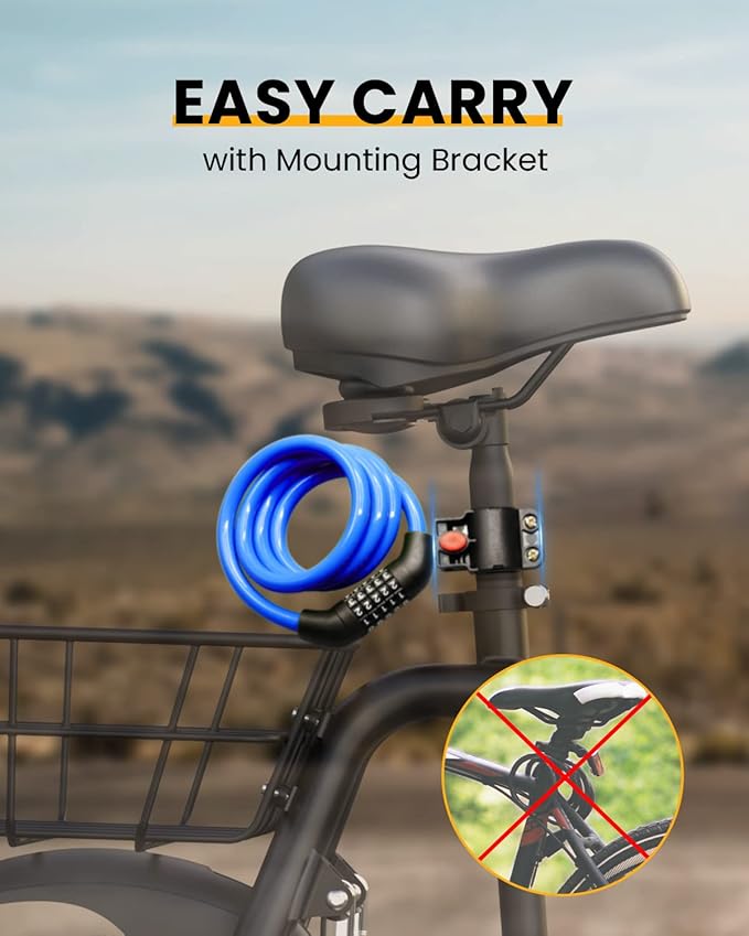 Bike Lock Cable with Combination,High Security 5-Digit Resettable Combination Bicycle Lock Anti-Theft, with Mounting Bracket for Bikes and Scooters