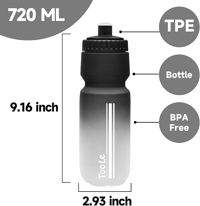 24oz Bike Water Bottle, Sport Squeeze Water Bottle Leakproof BPA Free with Capacity Scale w/Pull Top Lid, Reusable, for Bicycle, Gym, Hiking 2 Pack