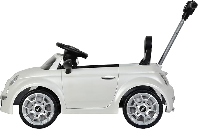 Best Ride On Cars Fiat 500 Push Car, with Stroller, Adjustable Footrest and Handle, Horn, Music, Stable Wheels, For Kids Aged 2-3 Years, 37 x 19 x 12 inches, Large, White
