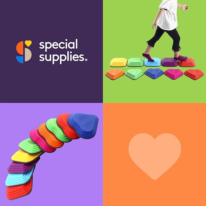 Special Supplies 10 Stepping Stones for Kids Indoor and Outdoor Balance Blocks Promote Coordination, Balance Strength Child Safe Rubber, Non-Slip Edging