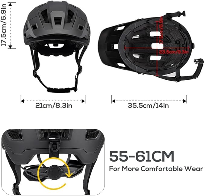 Lixada Adult Bike Helmet Mountain Helmet Road Bike Helmet Adjustable Dial Removable Visor Ventilation Cycling Helmet for Men Women 55-61cm