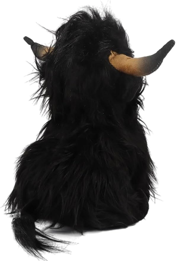 Highland Cow Fluffy Stuffed Animal, 10" Adorable Realistic Plush Toy Soft Cute Cow Plushie Home Decor Gift for Boys Girls Kids Teens Adults, Black