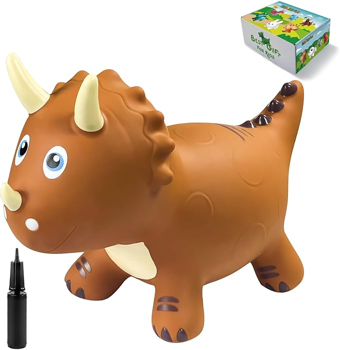HotMax Dinosaur Bouncy Hopper Toys, Inflatable Ride on Bouncy Animals, Triceratops for Kids, Birthday Gift for 18 Months - 4 Year Old Boy or Girl (Brown)