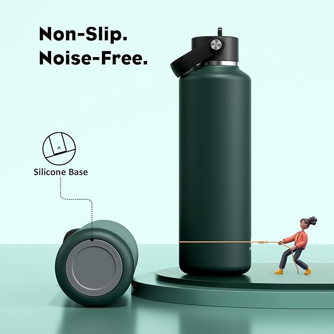 POWCAN 24 oz Water Bottle Insulated: BPA-Free, Leakproof Lid with Straw, Lightweight, Flex Cap, Stainless Steel Water Bottle for Sport, Hikig, Office, Commute, Worker, Walking, Cycling (Fir Green)