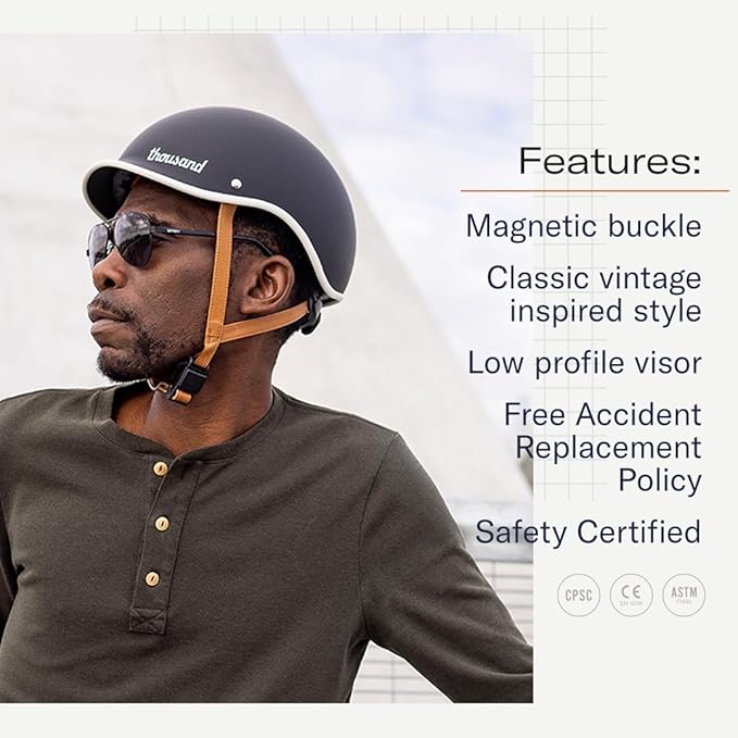 Thousand Heritage 2.0 Adult Bike Helmet; The Original Low Profile Retro Commuter Cycling Helmet Safety Certified for Bicycle Skateboard Skating Roller Skates; for Men & Women