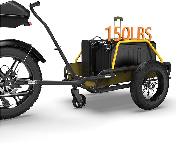 2 in 1 Bike Cargo Trailer and Wagon Cart, Bike Trailer with 360°Swivel Caster, Supports up to 150 lbs, Detachable Bicycle Trailers with 16"×3" Fat tire, Quick Release Wheel & Double Suspension