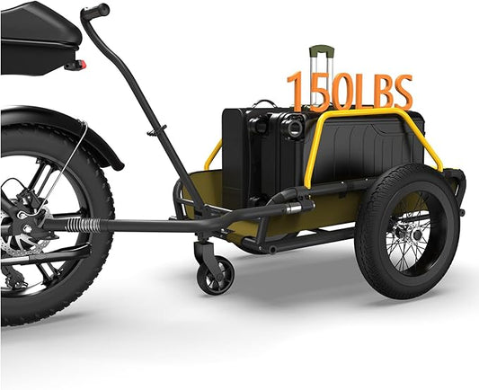 2 in 1 Bike Cargo Trailer and Wagon Cart, Bike Trailer with 360°Swivel Caster, Supports up to 150 lbs, Detachable Bicycle Trailers with 16"×3" Fat tire, Quick Release Wheel & Double Suspension