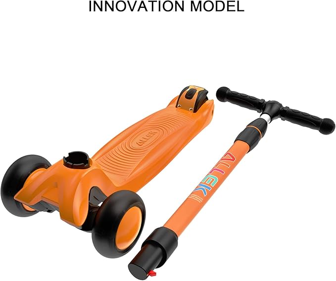 Allek Kick Scooter B03, Lean 'N Glide 3-Wheeled Push Scooter with Extra Wide PU Light-Up Wheels, Any Height Adjustable Handlebar and Strong Thick Deck for Children from 3-12yrs (Orange)