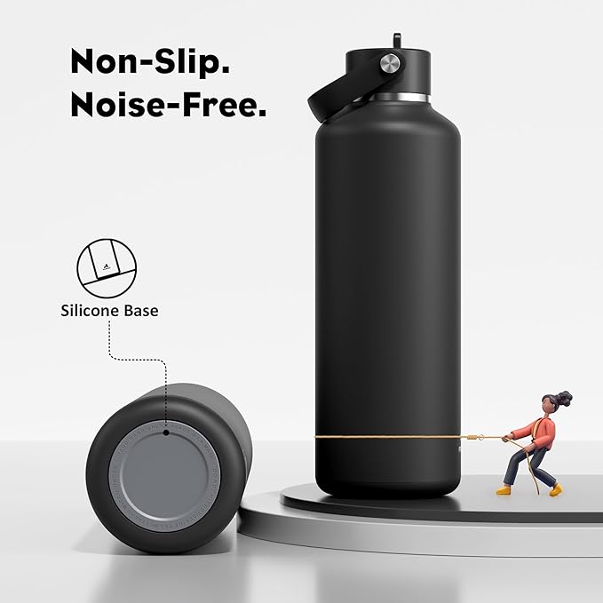 POWCAN 32 oz Insulated Water Bottle with Straw: Leakproof, Top Handle, Keep Cold 24H, BPA-Free, Double Wall Stainless Steel Water Bottle for Travel, Sport, Gym, Outdoors, Camping (Midnight Black)