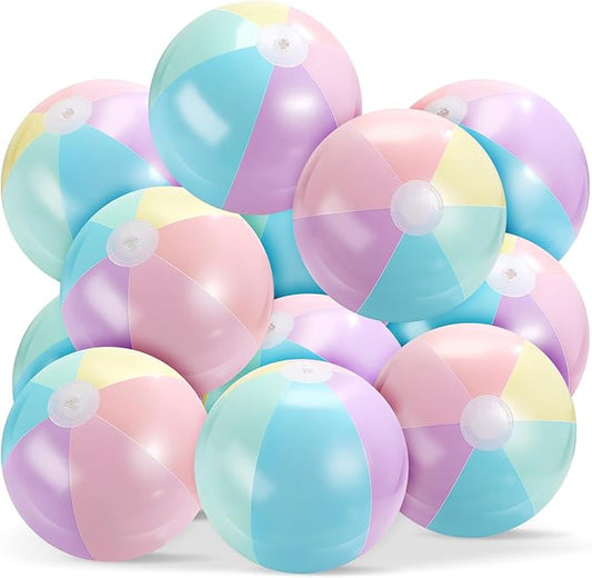 24 Pcs Inflatable Beach Balls Bulk Pastel Color Jumbo Big Macaron Beach Balls for Adults Summer Swimming Pool Water Games Party Favor(16 Inch)
