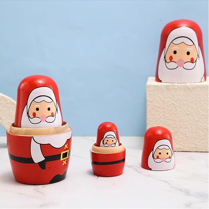 Nesting Dolls Wooden Matryoshka Russian Doll Handmade Stacking Toy Set 5 Pieces for Kids