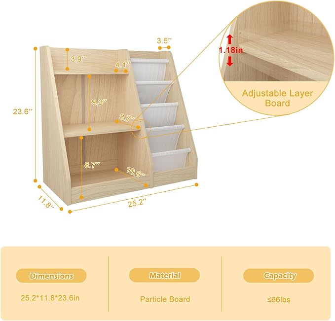 White 3 Tier Kids Bookshelf Toddler Book Rack for Book Toy Storage Organizer Children Bookcase 4 Sling Adjustable Book Display Shelf for Nursery Playroom Kids Baby Bedroom