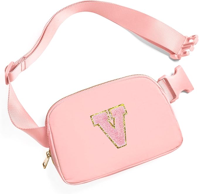 Gitus Customizable Belt Bag Fanny Pack for Girls Age 6-8 & 8-10 with Initial - Trendy Teen Girl Gifts (Light Pink-V)