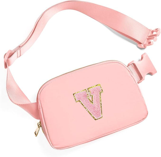 Gitus Customizable Belt Bag Fanny Pack for Girls Age 6-8 & 8-10 with Initial - Trendy Teen Girl Gifts (Light Pink-V)