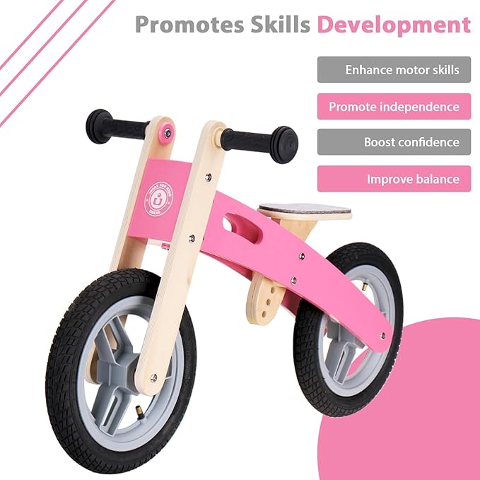 Wooden Toddler Balance Bike, Kids Balance Bike for 3 Year Old with Adjustable Seat, No Pedal Toddler Bicycle for Kids 3-5 for Boys and Girls Birthday Gifts Toys
