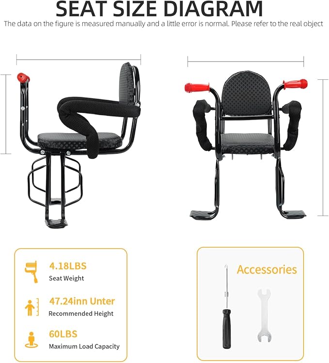 Rear Child Bike Seat with Thick Backrest, Rear Child Bicycle Seat Design for Children Aged 2 to 8 Years Old, One Size (Black-a)