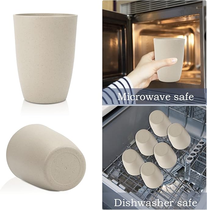 Wheat Straw Cups 6 PCS Good Alternative to Plastic Reusable Cups 20 oz Unbreakable Drinking Cup Reusable Dishwasher Safe Water Plastic Glasses Beige