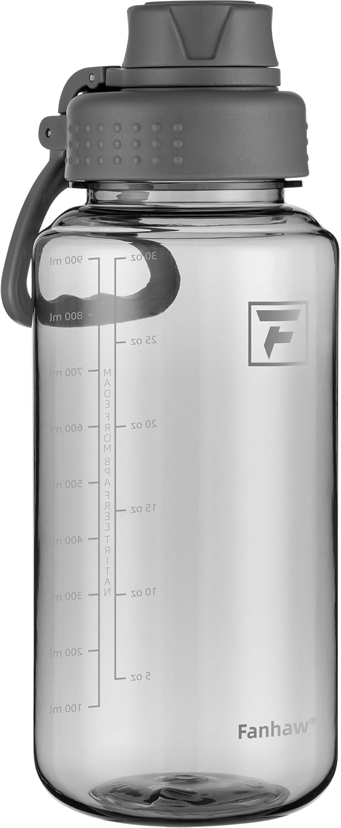 Fanhaw 32 oz Clear Water Bottle with Fast-Flow Spout Lid, BPA-Free Tritan, Wide Mouth, Leakproof, Reusable Bottle for Gym, School, Office, Travel (Gray)