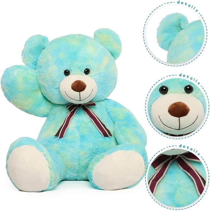 Tezituor Big Blue Teddy Bear Stuffed Animal,40 inch Giant Bear Plush Toys for Adult & Kids Boys Girls,Rainbow Jumbo Bears Plushie Gifts for Baby Shower Party,Valentine,Christmas,Birthday