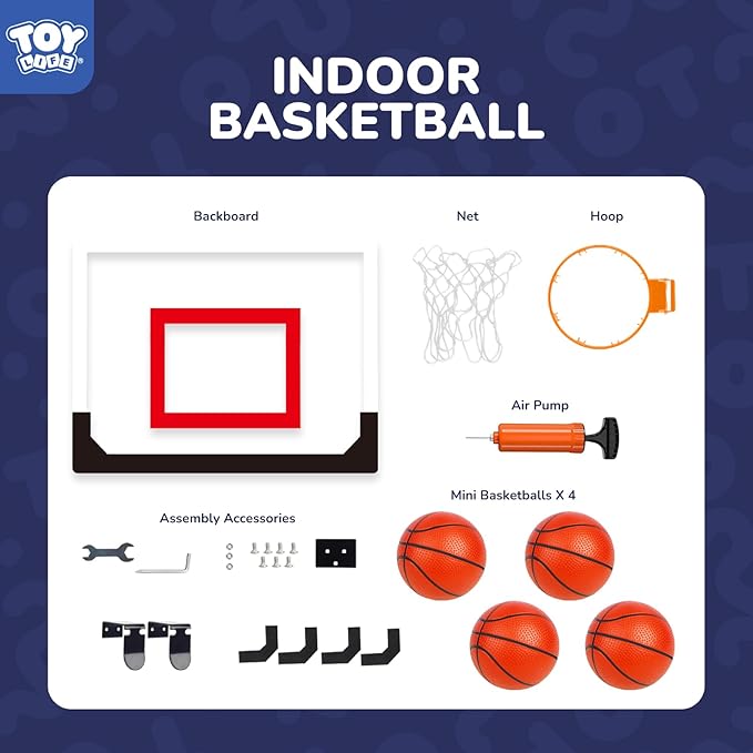 TOY Life Basketball Hoop Indoor for Kids Over The Door Office Basketballhoop for Teens and Adults Mini Hoops Door Room Goal with 4 Balls