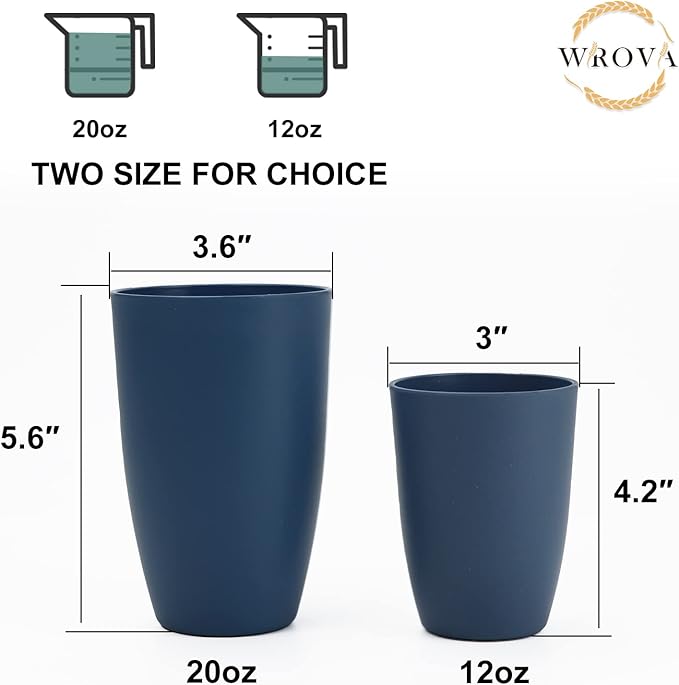 Wheat Straw Cups 6 PCS Good Alternative to Plastic Reusable Cups 20 oz Unbreakable Drinking Cup Reusable Dishwasher Safe Water Plastic Glasses Navy Blue