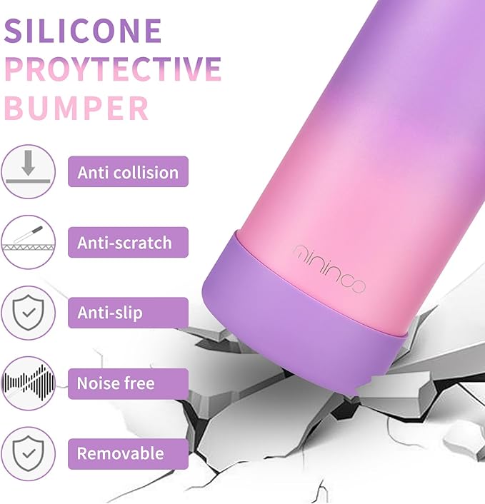 mininoo Kids Water Bottle for School, 16oz Stainless Steel Insulated Water Bottle Kids with Straw Lid for Girls, Boys (Purple/Pink)
