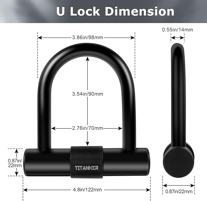 Titanker Motorcycle Chain Lock, Heavy Duty Bike Chain Lock with 2 Keys, Bike Locks with 14mm Thick U Lock for Bicycles, Motorbikes, Mopeds, Scooters (3FT,4FT)(6mm Chain,12mm Chain)