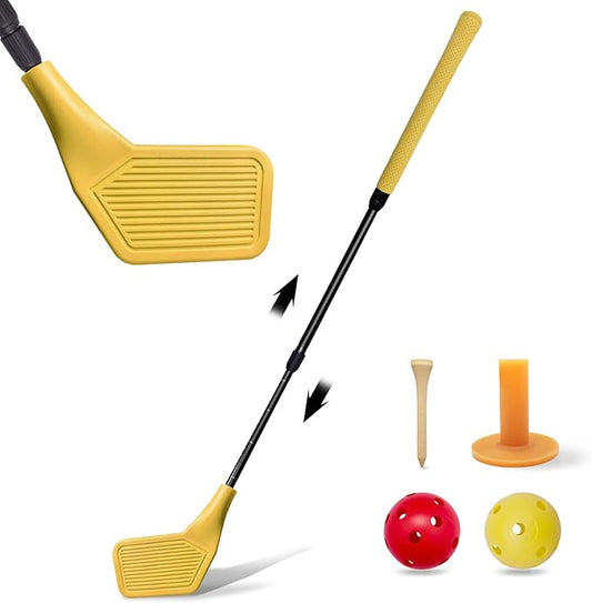 Kids Golf Club Set, Adjustable Backyard Outdoor Indoor Golf Clubs with Oversized Club Heads for Kids, Juniors, and Family Play Golf Game in Grass, Parks, Yards (Yellow)