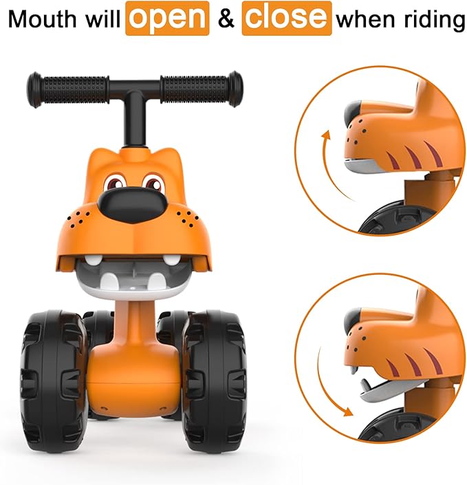 YGJT Baby Balance Bike for 1 Year Old Boy and Girl, Indoor Outdoor Non-Pedal Baby Walker Toys for 10-36 Months Toddlers, Silent Wheels, 1st Birthday Gift, Kids First Bike Tiger