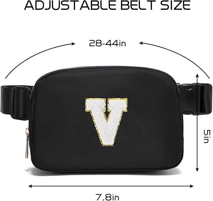 Gitus Birthday Gifts for 8 9 10 11 12 13 Year Old Girls Personalized Fanny Pack Crossbody Bags with Initial Letter Patch Belt Bag for Teen Girls Cute Trendy Stuff Travel Essentials (Black-V)