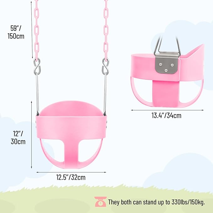 RedSwing High Back Toddler Bucket Swing Seat with Coated Chains, Heavy Duty Kids Swing Set Accessory Tree Straps Included for Outside, Playground, Backyard, Pink