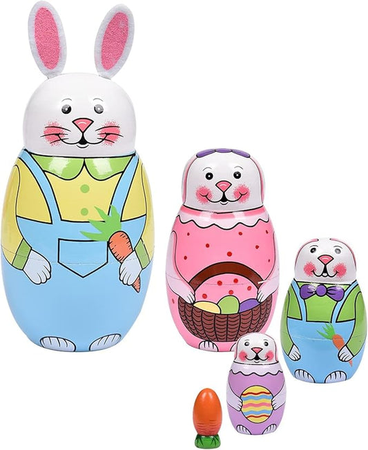 Nesting Dolls, Nesting Easter Eggs Toys, Wooden Handmade Matryoshka Dolls for Kids Birthday or Home Decoration (Small Rabbits)