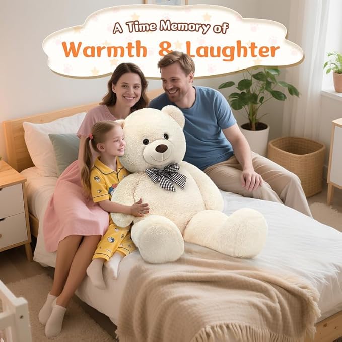 MorisMos Bow Tie Giant Teddy Bear 4 Feet, 47inch Stuffed Animal Big Teddy Bear Plush, Classic Girlfriend Boyfriend Gift, White