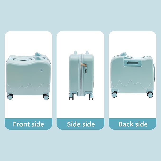 18 inch Children's Ride On Trolley, Kids Ride On Luggage with Universal Wheel, Kids Ride-On Suitcase, Waterproof Unisex Boys Girls Travel Suitcase (Sky Blue)